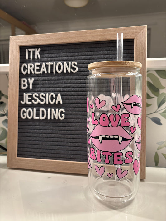 Love bites 16 oz Glass Tumbler